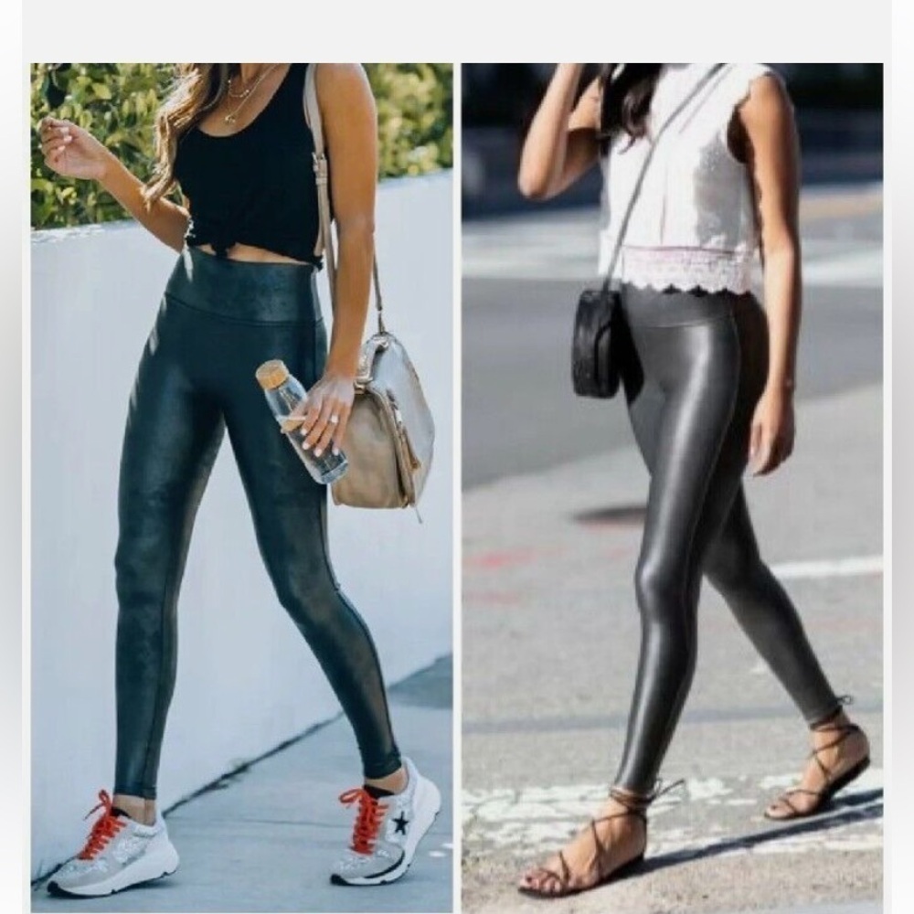 Spanx Faux Leather Legging Women's Size XL High Waist Pull On Black Pants